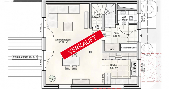 Haus 1 - EG-Grundriss-Verkauft